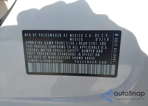 2017 Volkswagen Jetta 1.4T Se from USA, damaged, VIN 3VWDB7AJ9HM208508